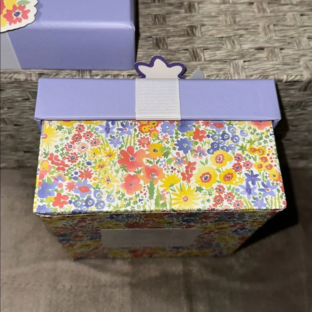 SHABBY CHIC One Floral Lavender Top White Bow Square Nesting Gift Box